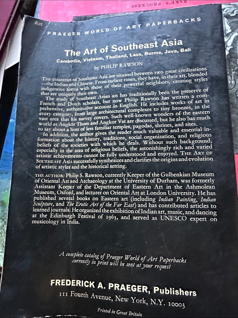 The Art of Southeast Asia Philip Rawson 1967 Vintage Paperback Praeger Art Book